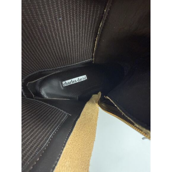 Charles David Gimmick Heeled Combat Boot Womens 10M Wheat Nubuck Leather Zip - Picture 10 of 11